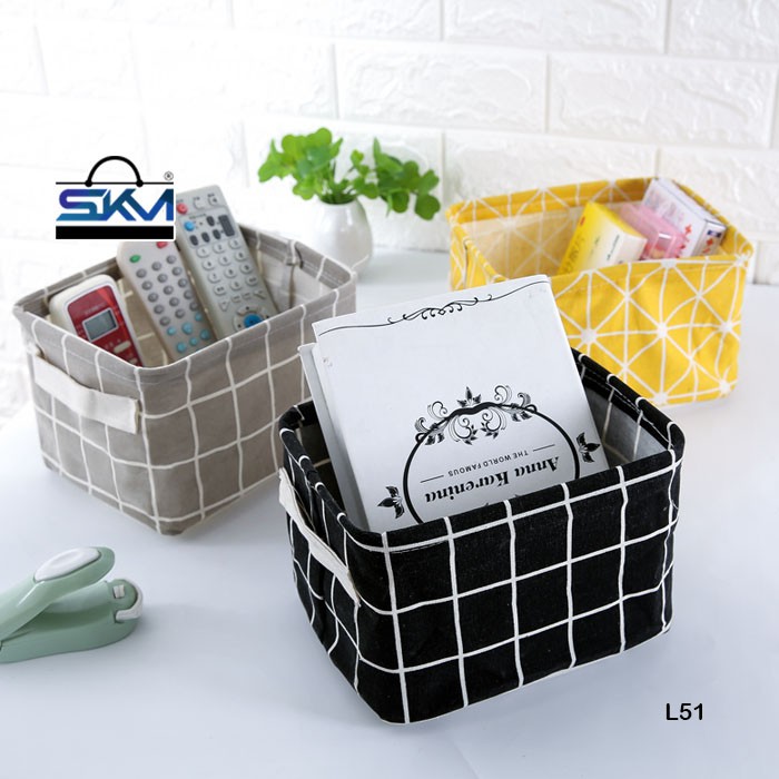 SKM Bakul Penyimpanan ตะกร้าเก็บผ้าฝ้ายผ้าลินินขนาดเล็ก L51