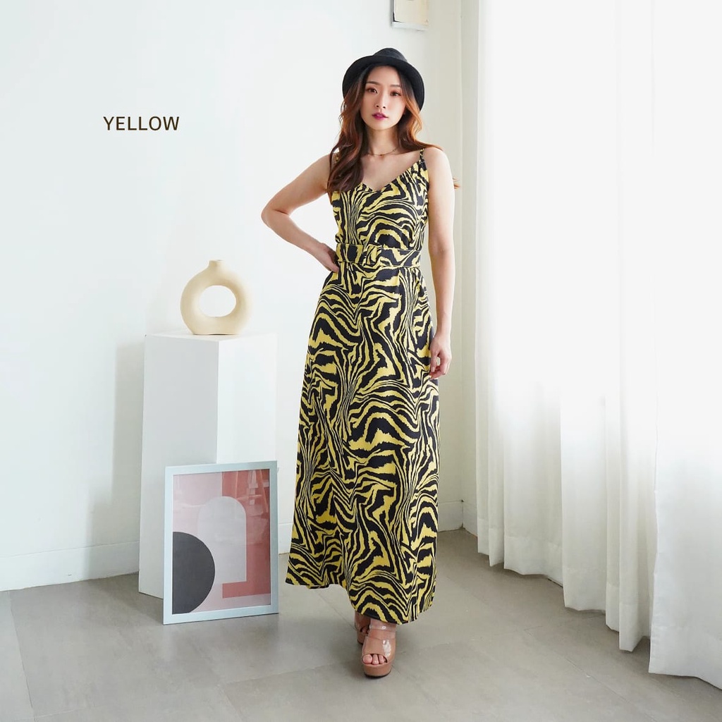 DRESS 5899 3M THREE M ZEBRA CAMISOLE DRES / GET ฟรีเข็มขัด / เกาหลี KOREAN FASHION SOFT IMPORT เกาหล