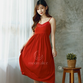 Moon Alice Babydoll Daster Seksi tanpa Lengan Renda Merah L275