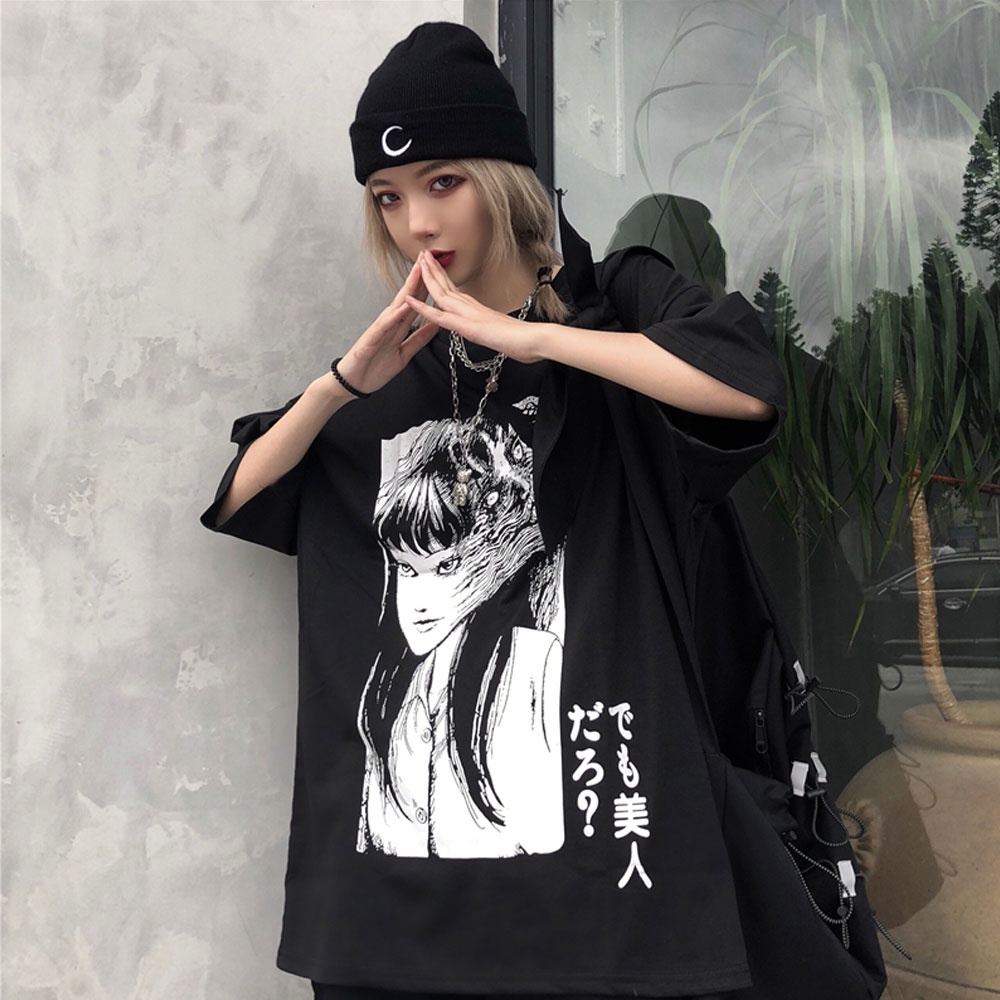 Tomie Junji Ito เสื้อยืดผ้าฝ้ายแขนสั้นพิมพ์ลาย Horror Manga Uzumaki