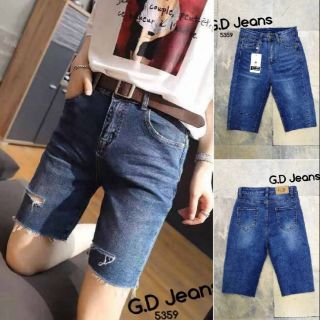 G.D.Jeans รุ่น 5359 #กางเกงยีนส์สามส่วนสีเข้มแต่งขาดหน้า 💦💦