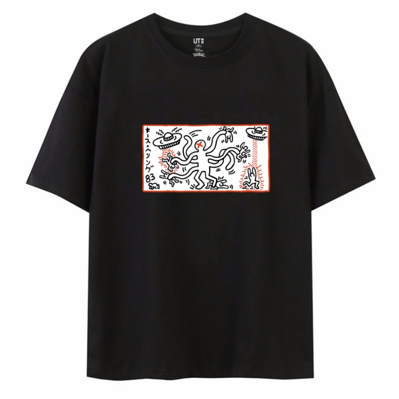 Uniqlo เสื้อยืดแขนสั้นลําลอง พิมพ์ลาย Keith Haring ทรงหลวม เข้ากับทุกการแต่งกาย สําหรับผู้ชาย