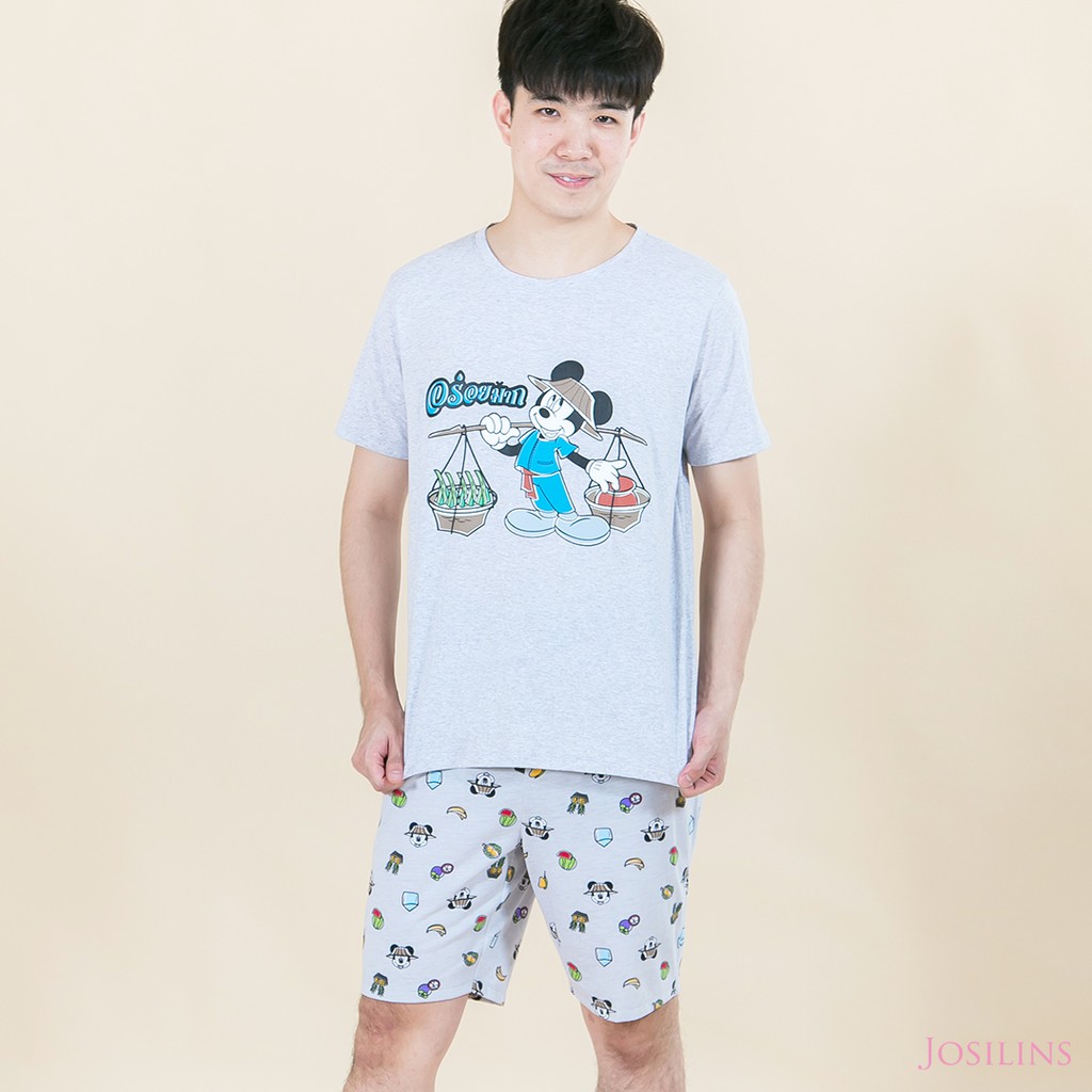 Josilins ชุดนอน ผู้ชาย ลิขสิทธิ์ Disney Mickey Mouse Go Thailand เสื้อแขนสั้น กางเกงขาสั้น ผ้ายืด สี