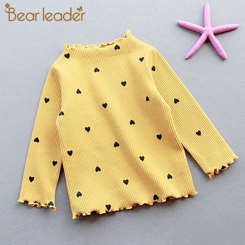 Bear Leader Girls Tops 2024 ฤดูใบไม้ผลิใหม่เด็กผู้หญิง Pit Stripe Line Love เสื้อแขนยาวเด็ก Bottoming เสื้อ
