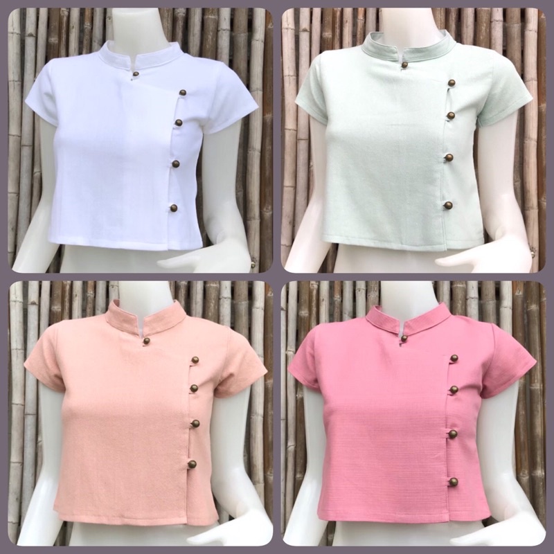 1/3 เสื้อคอจีน เสื้อพื้นเมือง กระดุมป้ายแขนสั้น อก 32-42 นิ้ว