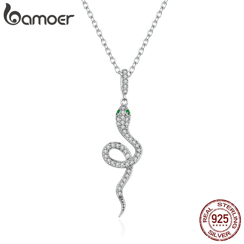 Bamoer 925 เงินสเตอร์ลิง Radiant Clear CZ สร้อยคอจี้หัวใจงูสําหรับผู้หญิงของขวัญครอบครัวเครื่องประดั