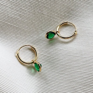 10mm Green CZ Dangle Hoops, 18K Gold Plated Sterling Silver Earrings E0072 | เงินแท้ 925 ชุบทองเเท้ 18 กะรัต