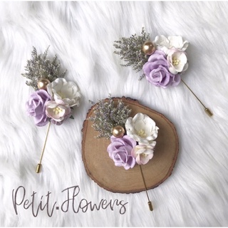 [พรีออเดอร์ 7-10 วัน ไม่มีพร้อมส่ง] พิน|Lapel ดอกไม้ติดหน้าอก ธีมม่วง Lavender แซมแคสเปียแห้ง