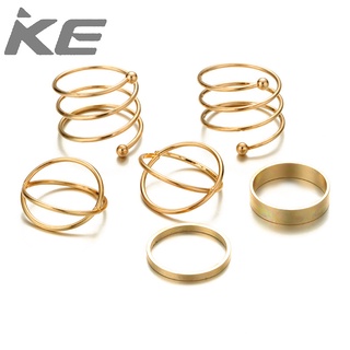 J351 Korean version jewelry geometric circle round joint ring six-piece set for girls for wome