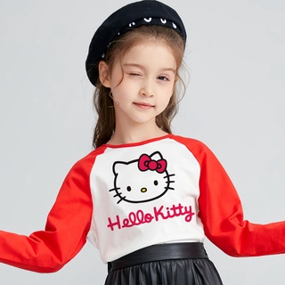 เสื้อเชิ้ตแขนยาว พิมพ์ลายการ์ตูน Hello Kitty Little Grisl น่ารัก สีดํา สีแดง แฟชั่นฤดูร้อน สําหรับเด็กผู้หญิง