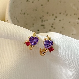 TIMI violet heart gem hoop earrings ต่างหูห่วงชุบทองเหลือง18k