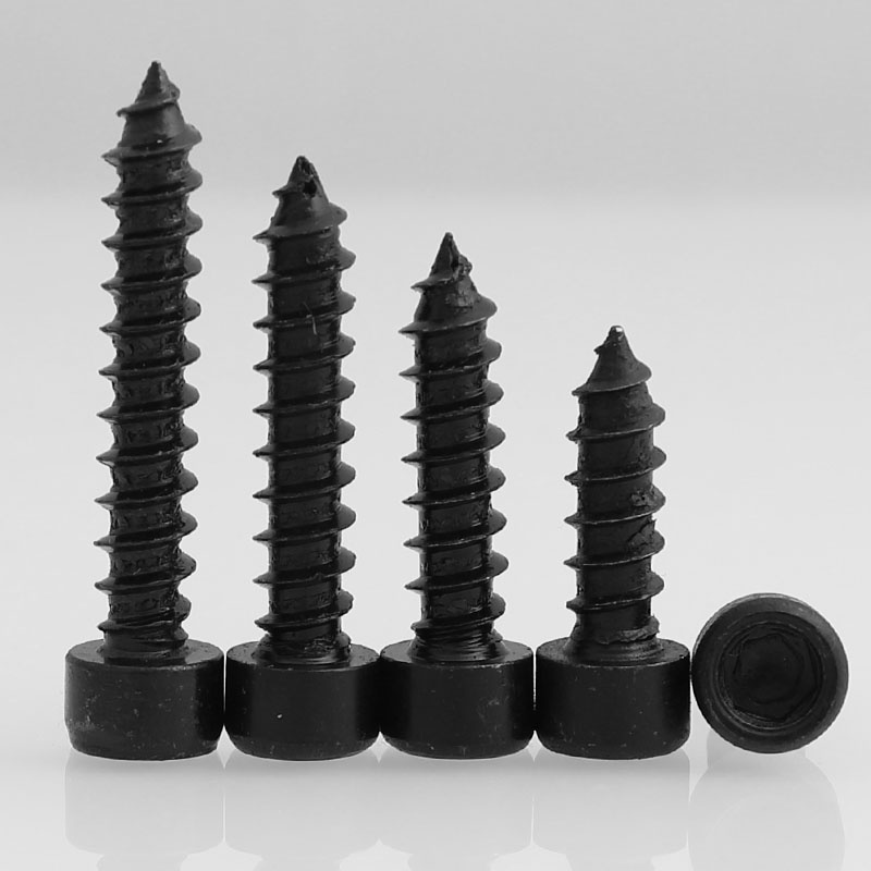 เกรด 8.8 หัวถ้วยสีดําซ็อกเก็ตหกเหลี่ยมสกรูแตะตัวเอง HA หัวทรงกระบอกหางแหลม M2 M2.6 M3 M3.5