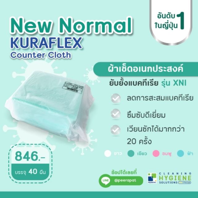 ผ้าเช็ดทำความสะอาดเอนกประสงค์ยับยั้งเชื้อแบคทีเรีย Kuraflex Counter Cloth XNI  แบบหนา นำเข้าจากญี่ปุ