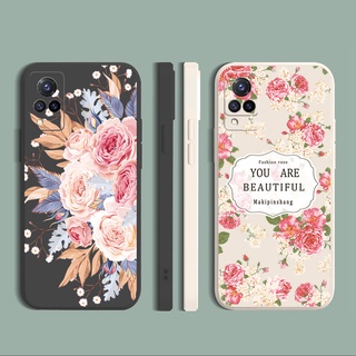 เคสโทรศัพท์ ซิลิโคนนิ่ม ขอบตรง ลายดอกกุหลาบ แฟชั่น สําหรับ VIVO Y50 Y30 Y20 Y52 Y72 Y3S Y12 Y15 Y17 Y19 Y95 Y91 Y93