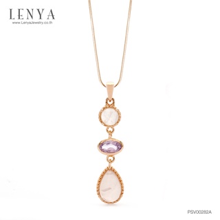 Lenya Jewelry จี้เงินแท้ ประดับพลอยโรสควอตซ์ และพลอยอเมทิสต์ ดีไซน์เรียบหรู ผสมผสานพลอยรูปทรงกลม ไข่และหยดน้ำ