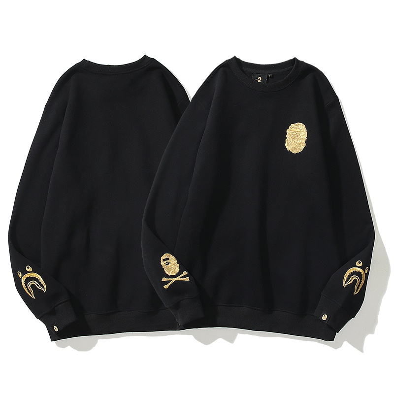 L 3XL พร้อมส่ง BAPE Black Gold long-sleeved round neck pullover