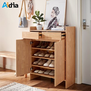 Aidia ตู้เก็บรองเท้าสไตล์ญี่ปุ่น สีไม้ธรรมชาติ ขนาด 35x80x104cm. Japan Shoe Cabinet ตู้รองเท้า