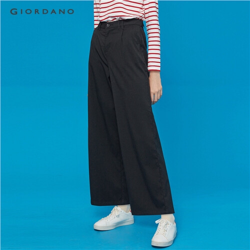 GIORDANO WOMEN Elastic waistband wide legs ankle-length pants 05429328