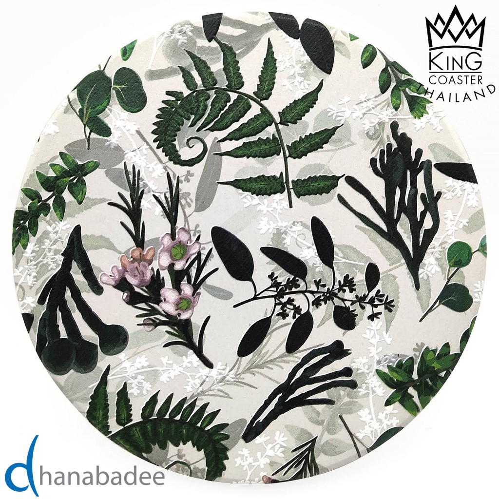 ที่รองแก้วซับน้ำ King Coaster จานรองแก้วดูดน้ำ ทรงกลม ลาย LEAF-03 ธนบดีเซรามิค