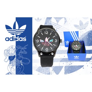 ฟรีกล่อง!! นาฬิกาแฟชั่น ผู้ชาย สายดำadidas ระบบเข็ม สกินลายตัวล้อคและสาย นาฬิกาข้อมือ RC136