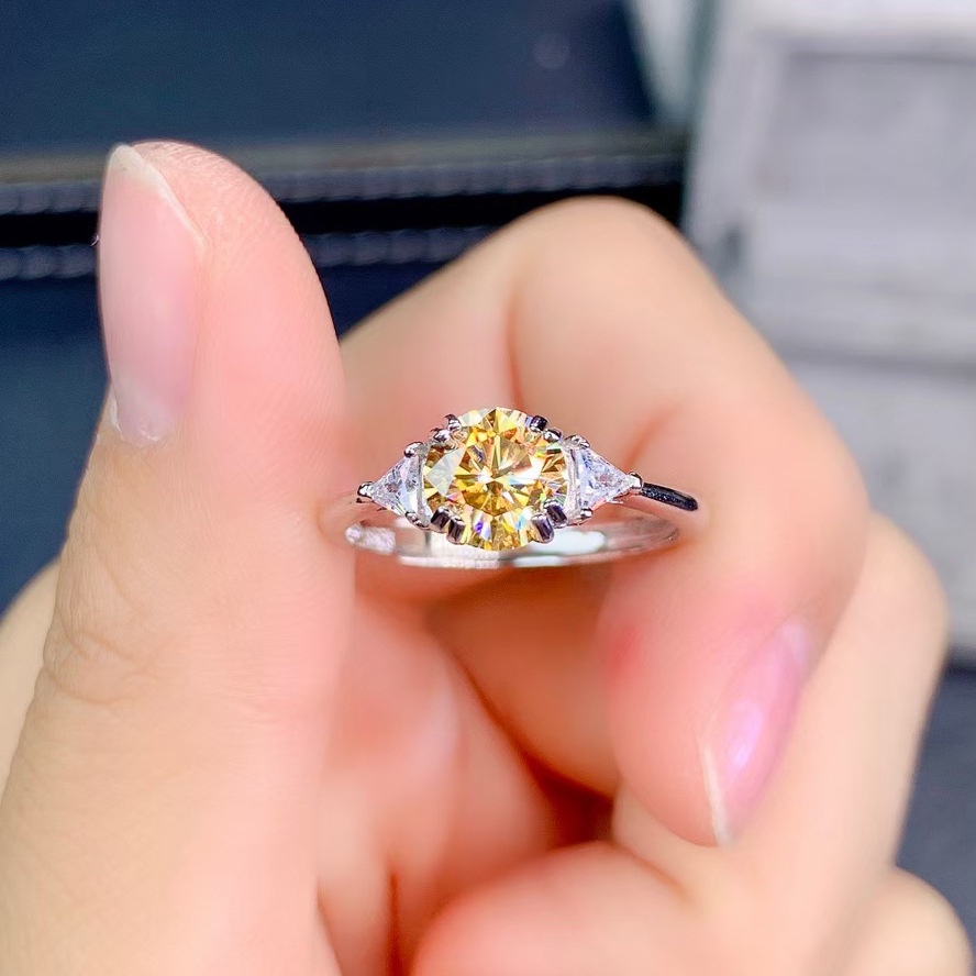 Citrine แหวนหมั้นแต่งงาน เงินสเตอร์ลิง 925 ประดับเพชรคริสตัล แฟชั่น สําหรับผู้หญิง