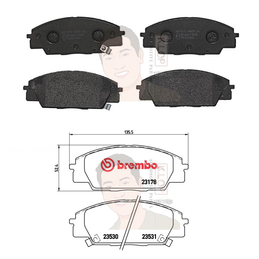 P28 032B ผ้าเบรก F (แท้ BREMBO รุ่น Black) HONDA ซีวิค EP Civic Type-R EP '01 FN2 '06 ปี01->