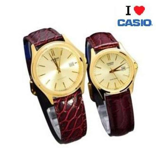 Casio Standard นาฬิกาคู่รัก ชายหญิง รุ่น MTP1183Q9A , LTP1183Q9A สายหนังสีน้ำตาล หน้าปัดทอง