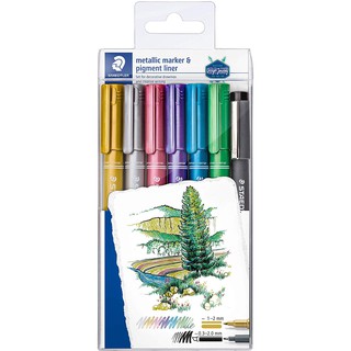 Pack of 6 Colours With Chisel Tip Pigment Liner STAEDTLER METALLIC MARKER PEN