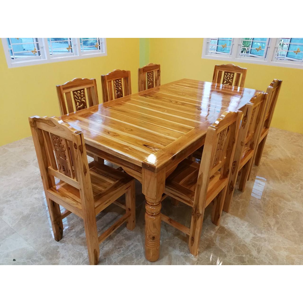 ชุดโต๊ะอาหารไม้สักแท้ ชุดโต๊ะอาหารรูปกวาง ขนาด 8 ที่นั่ง (สีธรรมชาติไม้สัก) บริการจัดส่งฟรี (พื้นที่