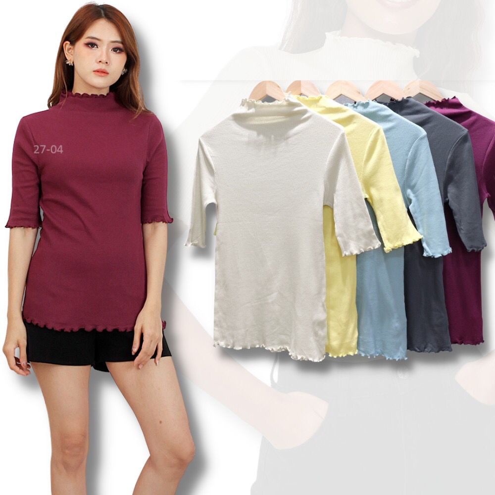 เสื้อยืดแขนสั้นคอปกสูงผู้หญิง TOP (JPN32 MOCK TOP)
