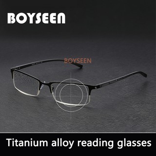 BOYSEEN แว่นอ่านหนังสือโลหะผสมไทเทเนียม Aspheric เลนส์เคลือบ 12 ชั้นสไตล์ย้อนยุคแว่นอ่านหนังสือ 073