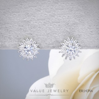 ต่างหู แบบหนีบ ประดับคริสตัลเพชรกลม เพชรมาคี Marquise Shaped ลายดอกไม้ Flower ขนาดกลาง ต่างหู ตุ้มหู เครื่องประดับ ER1434 ValueJewelry