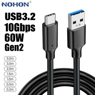 สายชาร์จ USB 3.2 Gen2 10Gbps USB เป็น Type C 60W 3A 2 ม. 3 ม. 5 ม. สําหรับโทรศัพท์มือถือ แล็ปท็อป SSD 3.1 3.0 2.0 Gen 2 1 Thunderbolt 3