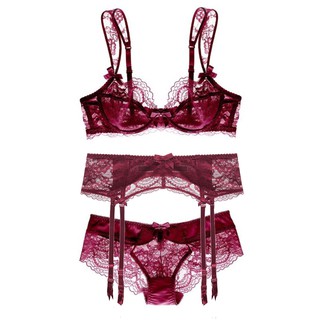 Black Wine Red Underwear+Underwear+Strap Socks Three Piece Underwear Large Sexy Lace Underwear Lace Underwear 32ABCD42CD