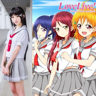 Lovelive!แสงแดด !! Aqours Takami Chika ชุดคอสเพลย์ ชุดกะลาสี JK ชุดยูนิฟอร์มนักเรียน เสื้อเชิ้ต กระโปรงผูก พร้อมถุงเท้า