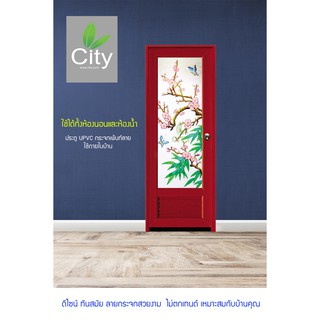 ประตูลายไม้ UPVC เพ้นท์ลาย 70x180 เปิดไปด้านซ้าย รุ่นD27 ลายซากุระ