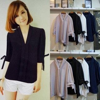 เสื้อคอวีแขนผูกโบร์