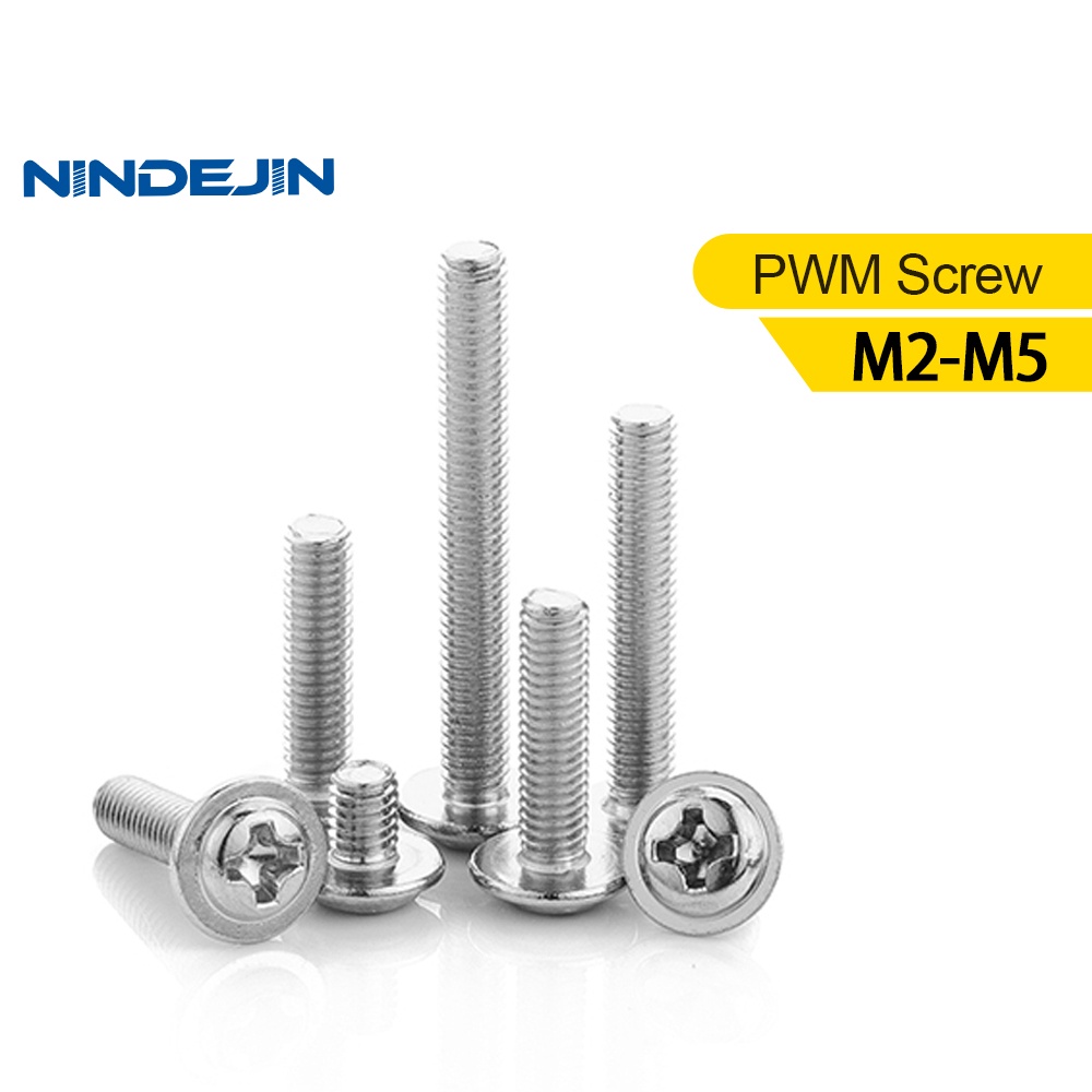 NINDEJIN 50 ชิ้น M3 M4 M5 304 สแตนเลส Cross Phillips Pan รอบ Truss หัวเครื่องซักผ้าเบาะคอสกรู Pwm