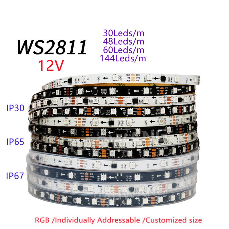 สายไฟ Led WS2811 DC12V RGB 5050 SMD 30 48 60 ดวง 1 IC ควบคุม 3 ดวง กันน้ํา IP65 IP67 สีขาว ดํา 5 เมตร ต่อม้วน