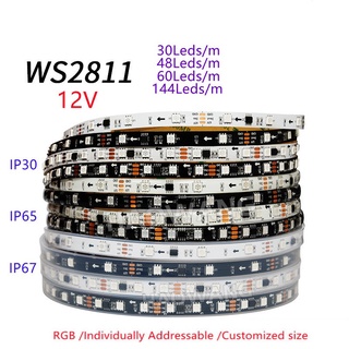 สายไฟ Led WS2811 DC12V RGB 5050 SMD 30 48 60 ดวง 1 IC ควบคุม 3 ดวง กันน้ํา IP65 IP67 สีขาว ดํา 5 เมตร ต่อม้วน