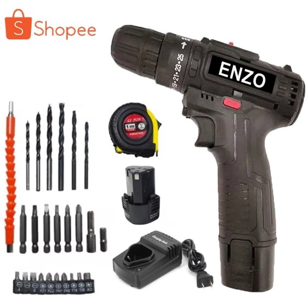 ENZO สว่านไร้สาย  สว่าน 180V 2 ระบบ ปรับสปีดได้ สำหรับเจาะไม้   เหล็ก ขันน็อตสกรู อุปกรณ์เครื่องมือช