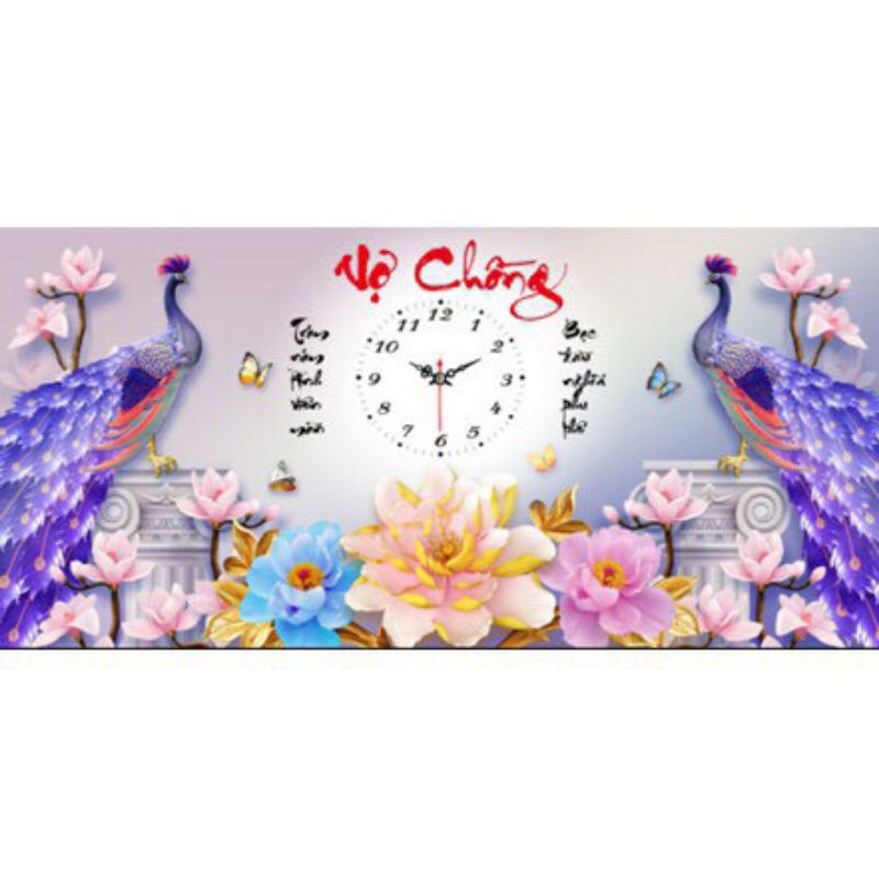 ภาพวาดเพชร นาฬิกาคู่รักสีม่วง LV167(78x40)