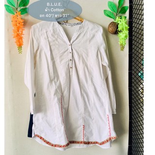 เสื้อเชิ้ตขาว B.L.U.E ผ้าคอตตอน มือสองญี่ปุ่น รายละเอียดและขนาดดูในรูปค่ะ