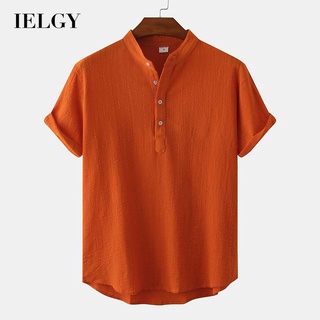 Ielgy เสื้อโปโล คอวี แขนม้วน สีพื้น สําหรับผู้ชาย
