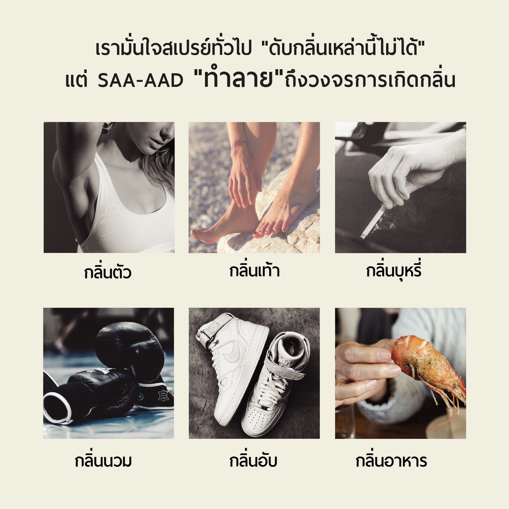 สเปรย์ดับกลิ่น SAA-AAD นวัตกรรมการฆ่ากลิ่นจากต้นตอ ขนาด 60 ml.