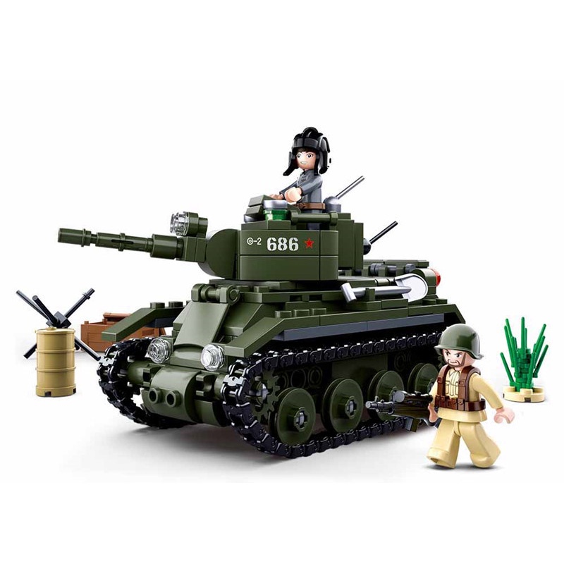 Sluban Building Block ของเล่น WW2 Army BT7 Fast Tank 347PCS อิฐ B0686 ทหารการก่อสร้างเข้ากันได้กับแบรนด์ชั้นนํา