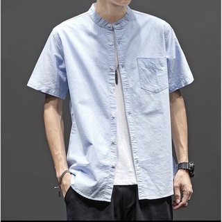 คอจีน/แขนสั้น M/L/XL ผ้า OXFORD - SHIRT LAND เสื้อเชิ้ตผู้ชาย คอจีนแขนสั้น เสื้อเชิ้ตคอจีน ขายส่ง ขายปลีก