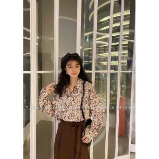 เสื้อเชิ้ตผ้าชีฟองลายดอกไม้แพทเทินร์ทั้งตัว