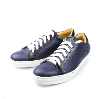 Navy Blue MASON : Low-cut leather sneaker รองเท้าสนีกเกอร์หนัง ผ้าใบหนังแท้ หล่อเท่ ใส่สบาย