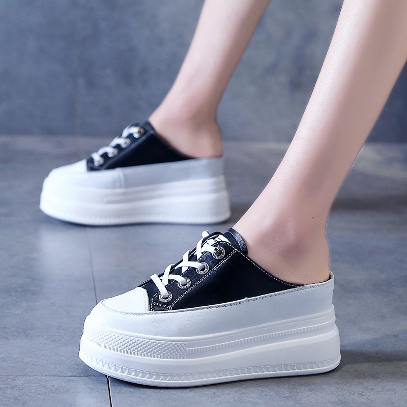 (IL215)ผ้าใบเปิดส้น สูง8cm/3.2นิ้ว (ขาว,ดำ) Sz.34-39 **❥𝓟𝓻𝓮-𝓞𝓻𝓭𝓮𝓻